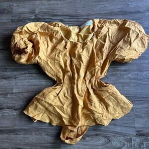 ASTR The Label Vendetti Mustard Puff Sleeve Linen Blend Top size S
